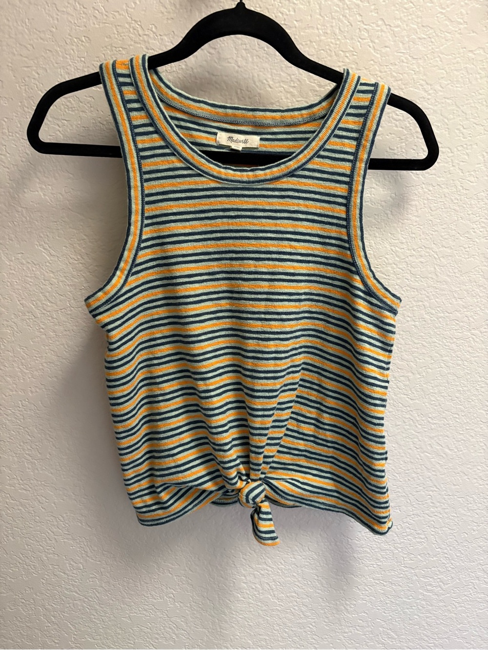 Madewell Teal, Yellow & Cream Striped Tie-Front Tank
